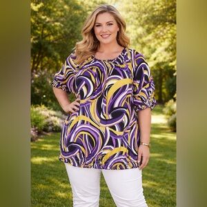 Ashley Stewart Purple and Yellow Swirl Blouse